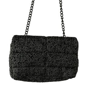 Zara Quilted Tweed Herringbone Shoulder Bag With a Chain Strap Bag